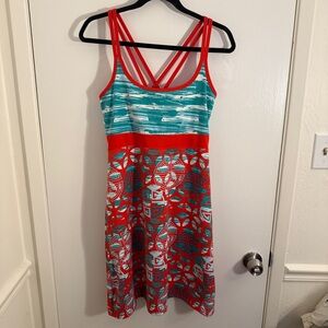 Soybu Red and Teal Geometric Mini Tank Dress Large